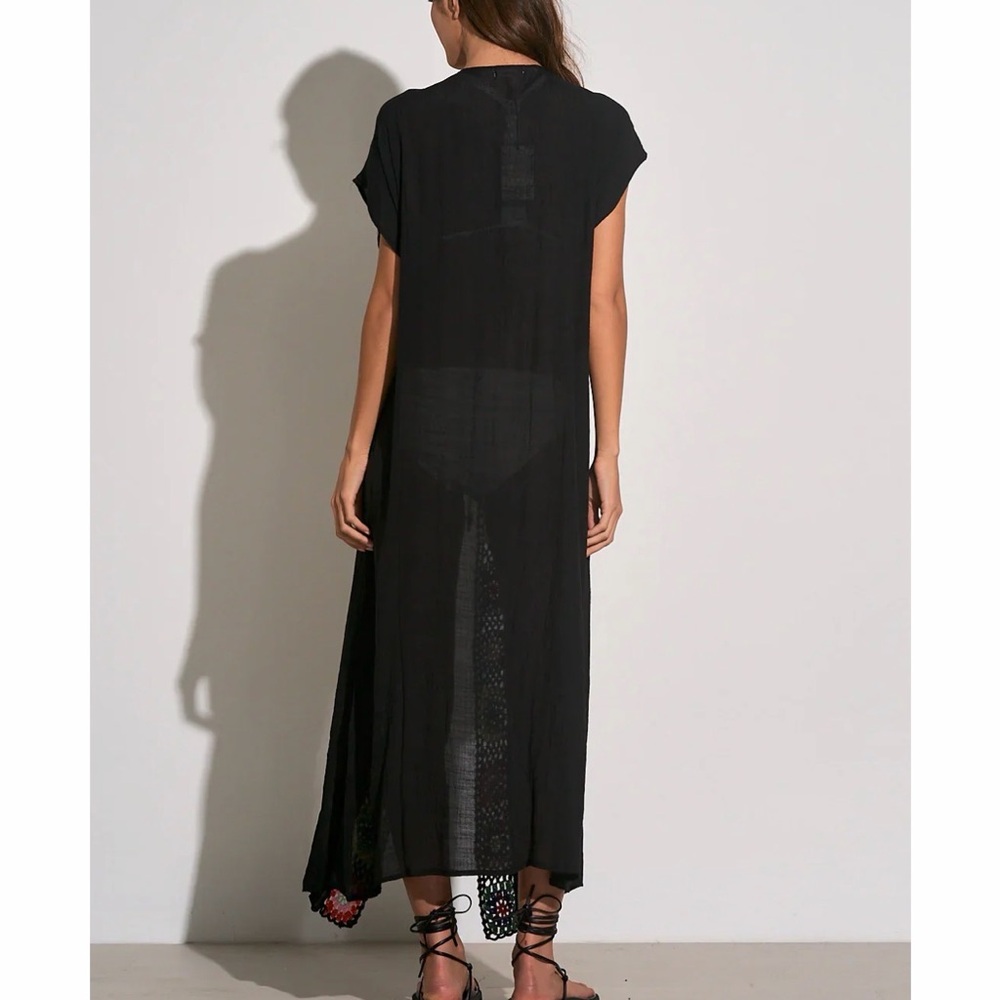 Elan Black Maxi Swim Cover-Up with Multicolor Crochet Trim - Picture 3 of 11